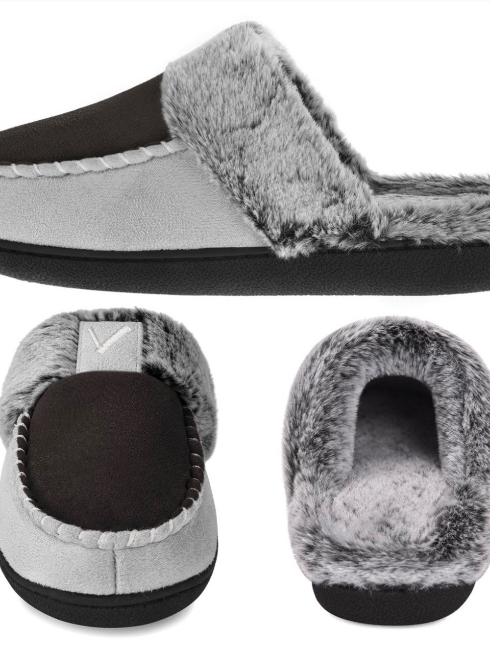 Vonmay Cozy Women's Faux Fur Lined Slip-On Slippers in Gray Size XL or 11-12 - Picture 4 of 9